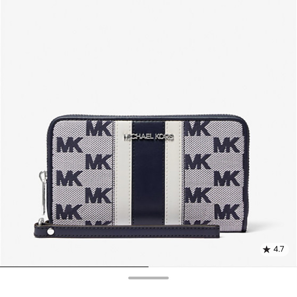 Michael Kors Navy and White MK Logo Wristlet Wallet